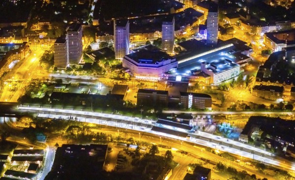 Aerial photo, Mülheim an der Ruhr main station, Technical Town Hall and Forum City Mülheim shopping