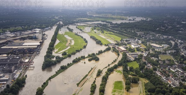 Aerial photograph, Ruhr floods, floods at the Styrum waterworks, Styrum - South, Mülheim an der