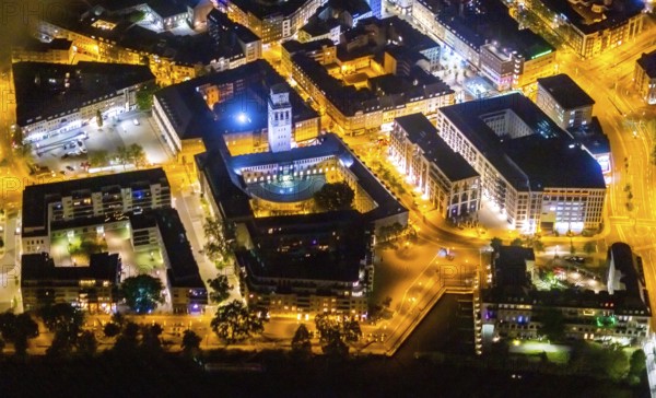 Aerial view, historic town hall, Altstadt I, Ruhrbania, Mülheim an der Ruhr, Ruhr area, North