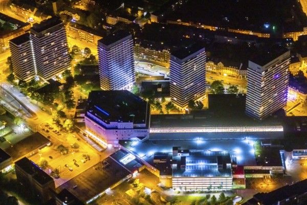 Aerial view, Technical Town Hall and Forum City Mülheim shopping centre Hans-Böckler-Platz,