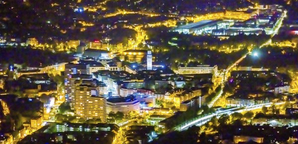 Aerial view, Technical Town Hall and Forum City Mülheim shopping centre Hans-Böckler-Platz,