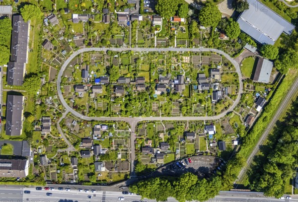 Aerial view, allotment garden site KGV Stollenhof, Saarner Straße, Speldorf, Mülheim an der Ruhr,