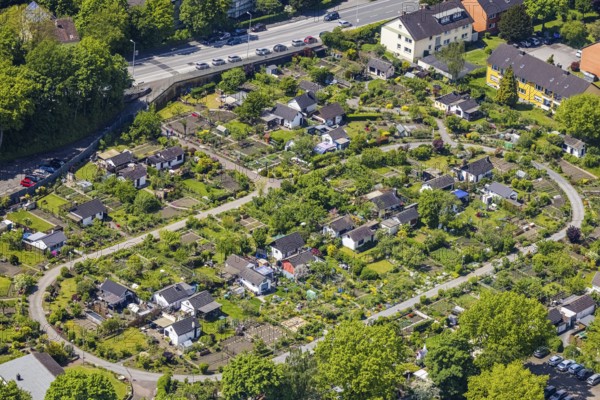Aerial view, allotment garden site KGV Stollenhof, Saarner Straße, Speldorf, Mülheim an der Ruhr,
