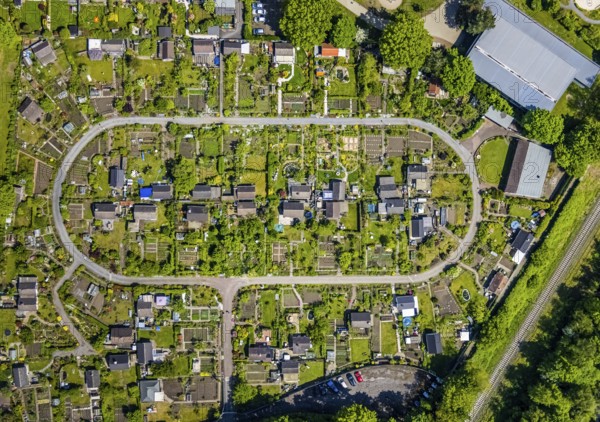 Aerial view, allotment garden site KGV Stollenhof, Saarner Straße, Speldorf, Mülheim an der Ruhr,