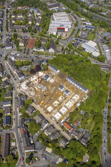 Aerial view, construction site and new building residential area Rudolf-Harbig-Straße, Heißen -