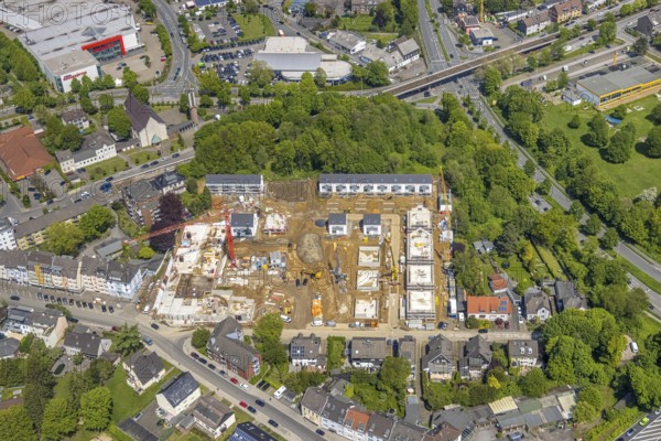 Aerial view, construction site and new building residential area Rudolf-Harbig-Straße, Heißen -