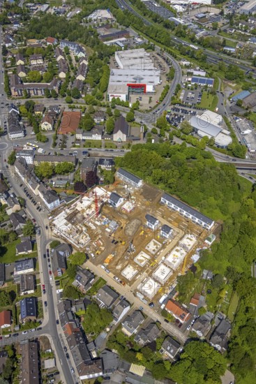 Aerial view, construction site and new building residential area Rudolf-Harbig-Straße, Heißen -