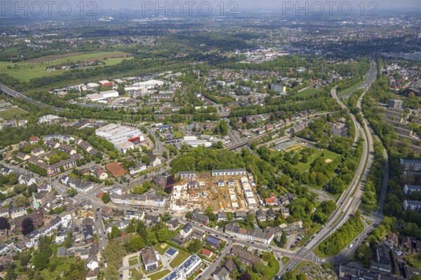 Aerial view, site view, construction site and new construction residential area