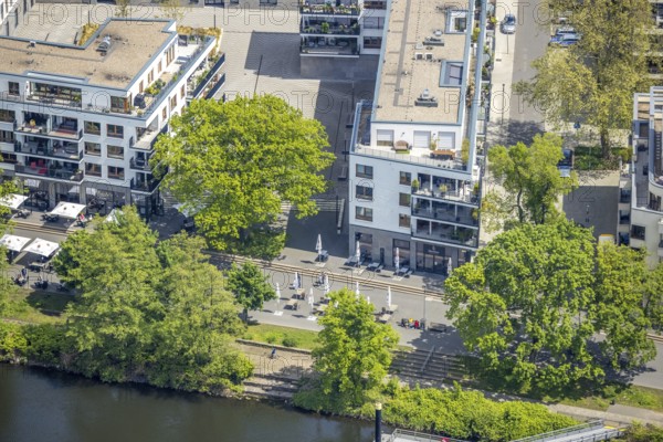 Aerial view, Ruhrpromenade Mülheim, outdoor catering, Altstadt I, Mülheim an der Ruhr, Ruhr area,