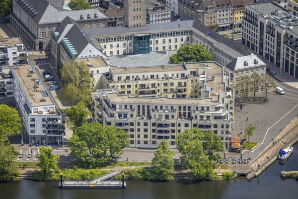 Aerial view, Ruhrpromenade Mülheim, outdoor catering, town hall, Altstadt I, Mülheim an der Ruhr,
