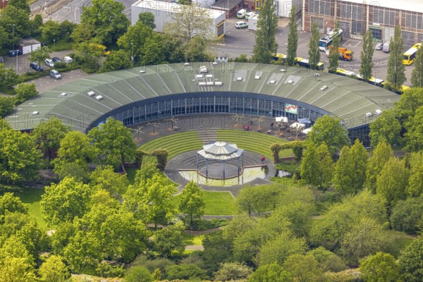 Aerial view, roundhouse in the park at Broich Castle, Broich - East, Mülheim an der Ruhr, Ruhr