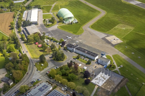 Aerial photo, Essen/Mülheim Airport, FFL Technical College for Aircraft Pilots, Corona Drive-In