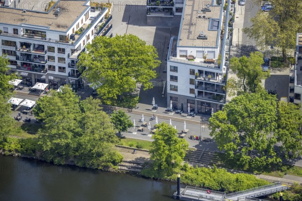 Aerial view, Ruhrpromenade Mülheim, outdoor catering, Altstadt I, Mülheim an der Ruhr, Ruhr area,