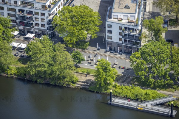 Aerial view, Ruhrpromenade Mülheim, outdoor catering, Altstadt I, Mülheim an der Ruhr, Ruhr area,