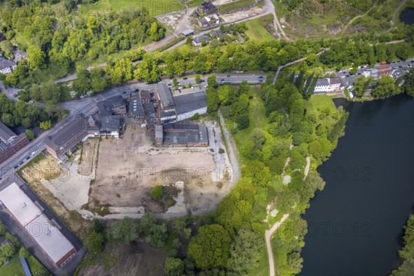 Aerial view, Leather and Tanner Museum on the Ruhr River, Saarn, Mülheim an der Ruhr, Ruhr area,