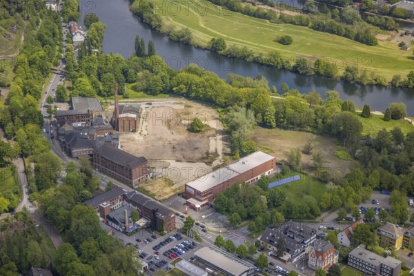 Aerial view, Leather and Tanner Museum on the Ruhr River, Saarn, Mülheim an der Ruhr, Ruhr area,