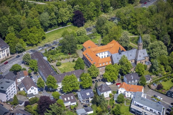 Aerial view, Saarn Monastery, Catholic Parish of St. Mary's Assumption, Saarn, Mülheim an der Ruhr,