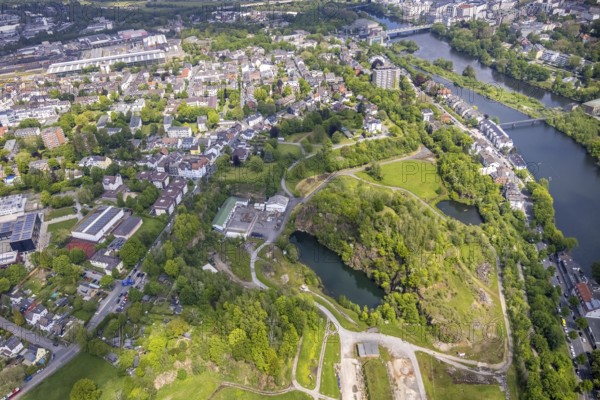 Aerial view, destroyed building, quarry and brickyard Rauen am Kassenberg, Broich - Ost, Mülheim an