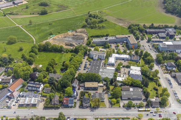 Aerial view, construction site and construction of a filter plant at Aubergweg, industrial area