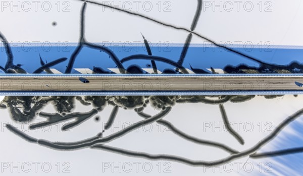 Aerial view, Delecker Brücke, shapes and colours, Delecke, Möhnesee, Sauerland, North