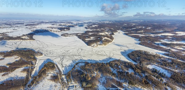 Aerial view, forest area Südlicher Randweg and Möhnesee, Brüningsen, Möhnesee, Sauerland, North