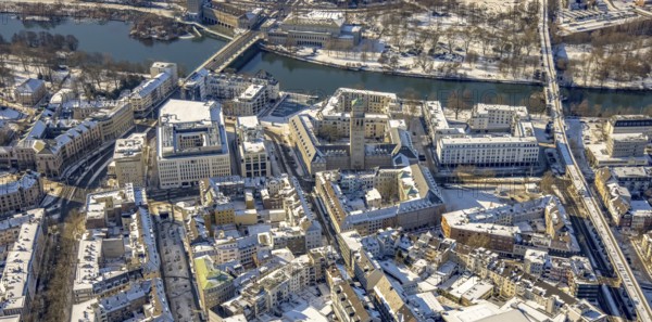 Aerial view, town hall market, town hall, cycle highway, Altstadt I - Südost, Mülheim an der Ruhr,