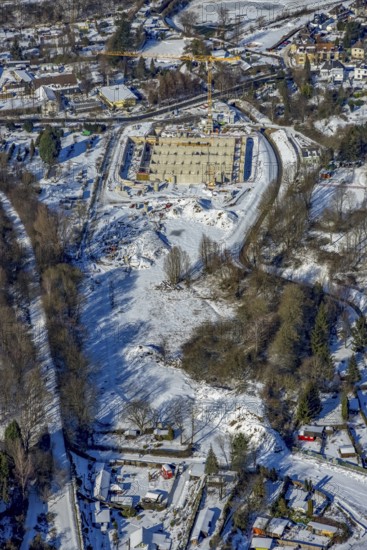 Aerial view, construction site of the Emschergenossenschaft, Köttelbecke renaturalisation,
