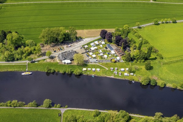 Aerial view, camping site and Dicken am Damm Cafe, Saarn, Mülheim an der Ruhr, Ruhr area, North