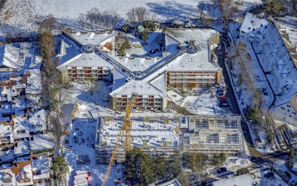 Aerial view, construction site and new building at Evang. Wohnstift Raadt, Holthausen - Südost,