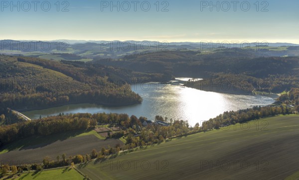 Aerial view, Hennesee in the district Berghausen in Meschede, Sauerland, North Rhine-Westphalia,