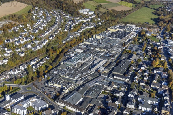 Aerial view, local view and Martinrea Honsel foundry in Meschede-Stadt in Meschede, Sauerland,