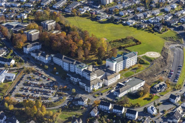 Aerial view, construction area at St. Walburga-Krankenhaus Meschede in Meschede-Stadt in Meschede,