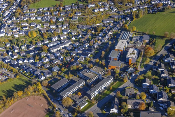 Aerial view, secondary school and grammar school in Meschede-Stadt in Meschede, Sauerland, North