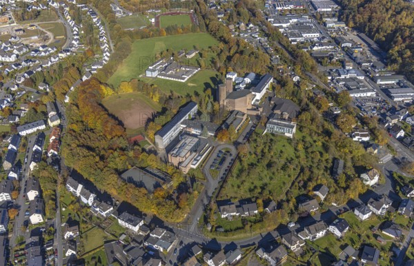 Aerial view, Königsmünster Abbey and Benedictine Grammar School in Meschede town in Meschede,
