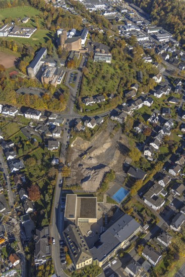 Aerial view, St. Walburga-Realschule and construction site for a residential quarter at the former