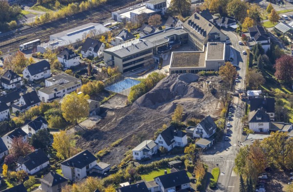 Aerial view, St. Walburga-Realschule and construction site for a residential quarter at the former