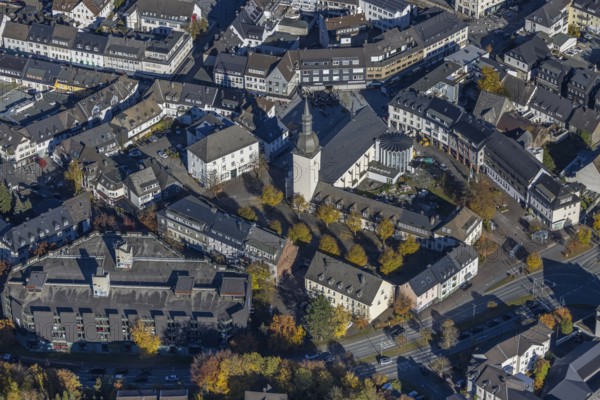 Aerial view, St. Walburga Church and Youth Centre at Stiftsplatz in Meschede-Stadt in Meschede,