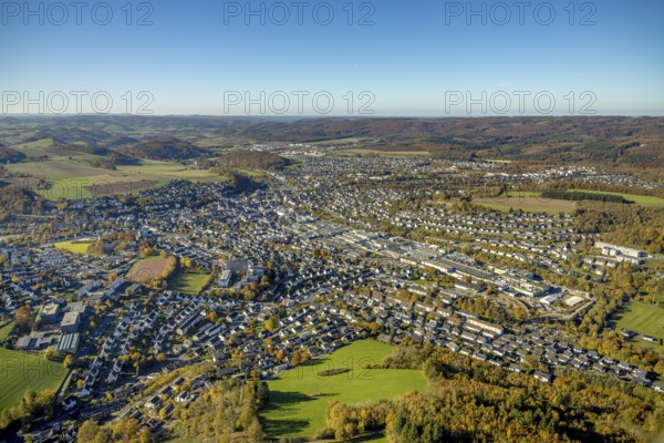 Aerial view, local view and Martinrea Honsel foundry in Meschede-Stadt in Meschede, Sauerland,