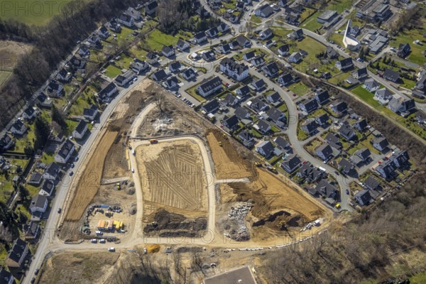 Aerial view, construction area residential development Waldstraße, new development area Ziegelei