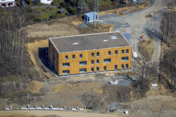 Aerial view, construction area residential development Waldstraße, new development area Ziegelei