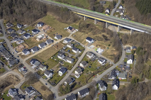 Aerial view, construction area residential development Waldstraße, new development area Ziegelei