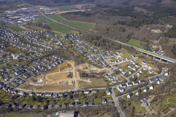 Aerial view, construction area residential development Waldstraße, new development area Ziegelei
