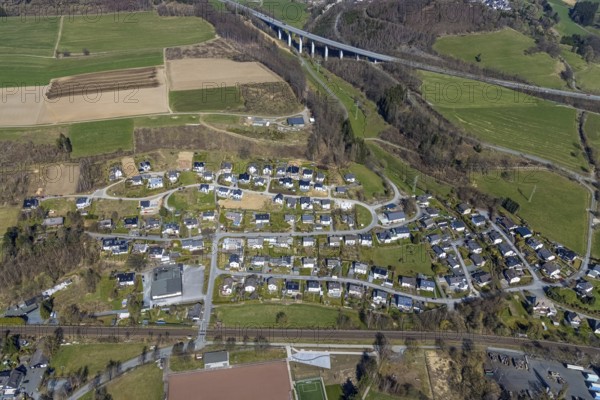 Aerial view, construction site, residential area Vor dem Holzborn, Wehrstapel, Meschede, Sauerland,