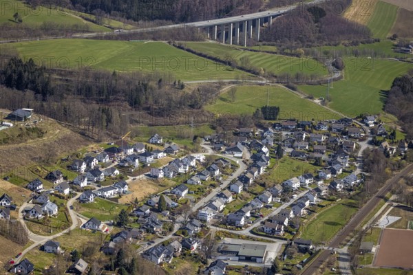 Aerial view, construction site, residential area Vor dem Holzborn, Wehrstapel, Meschede, Sauerland,