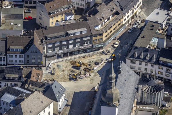 Aerial view, Redevelopment and remodelling Kaiser-Otto-Platz, Catholic parish church St. Walburga,