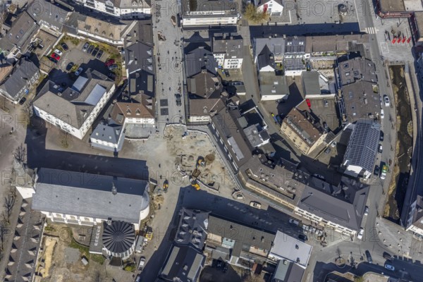Aerial view, Redevelopment and remodelling Kaiser-Otto-Platz, Catholic parish church St. Walburga,