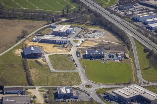 Aerial view, construction site industrial estate Enste, Auf dem Bruch, Enste, Meschede, Sauerland,