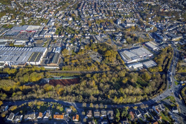 Aerial view, brownfield site on Carl-Benz-Straße between Hellweg Baumarkt and HME Copper Germany in