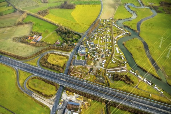 Aerial view of the planned industrial area Westfalen Hamm/Lippetal east of the Hamm-Uentrop