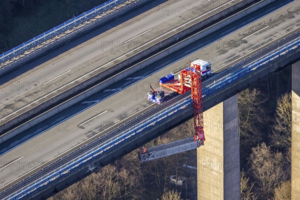 Aerial photo, construction measure with emergency reinforcement for Rahmede viaduct on the A45